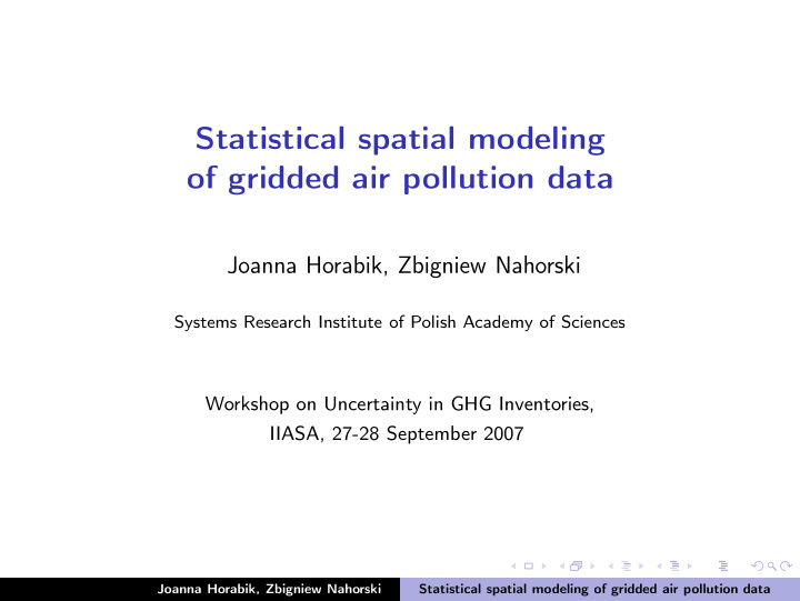 statistical spatial modeling of gridded air pollution data