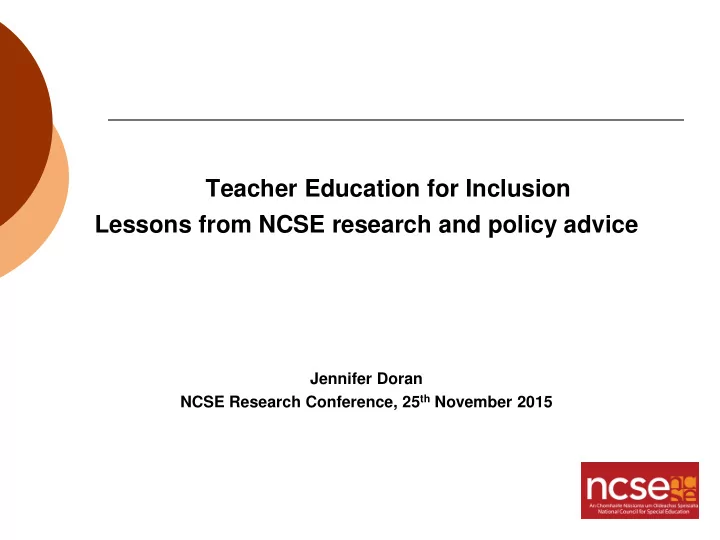 teacher education for inclusion lessons from ncse