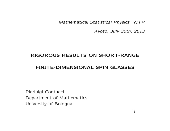 mathematical statistical physics yitp kyoto july 30th