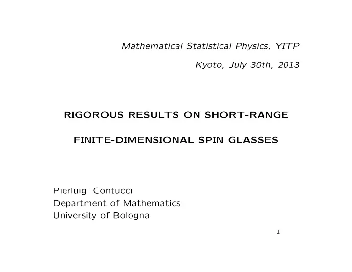 mathematical statistical physics yitp kyoto july 30th