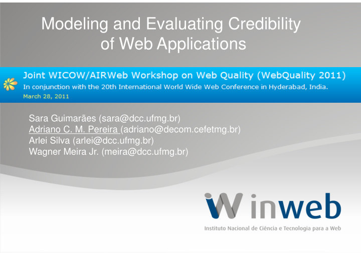 modeling and evaluating credibility of web applications