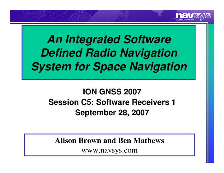 an integrated software defined radio navigation system