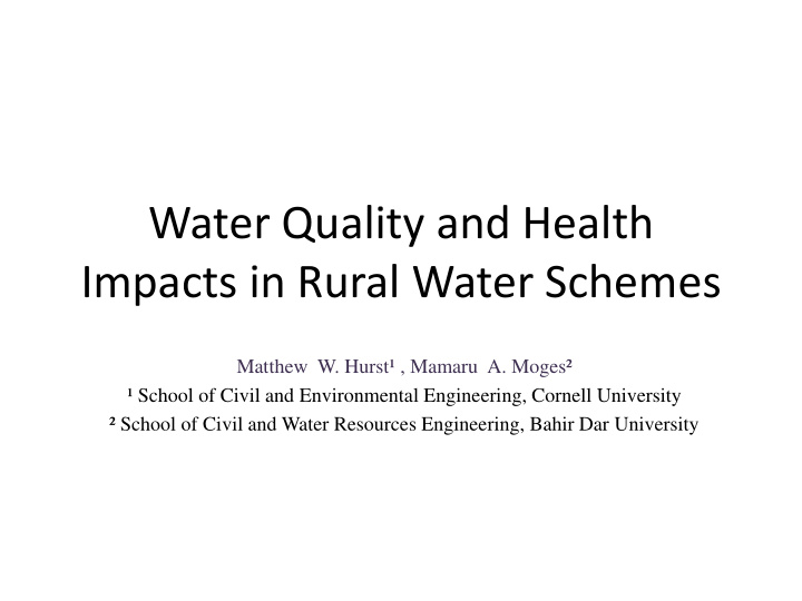 water quality and health impacts in rural water schemes