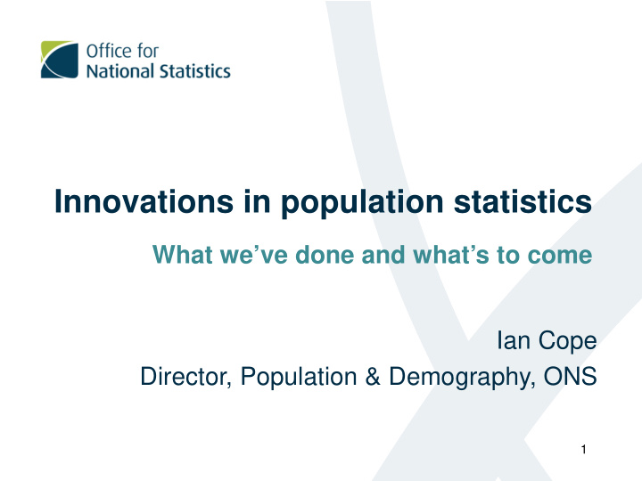 innovations in population statistics