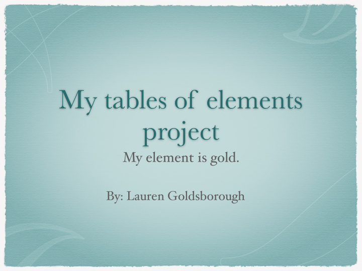 my tables of elements project