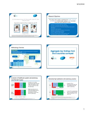 Aggregate key findings from  Aggregate key findings from    Surveys in  Surveys in 8  8
