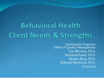 Community Programs  Office of Quality Management  Tom Bleecker, Ph.D.  Nathaniel Israel, Ph.D.