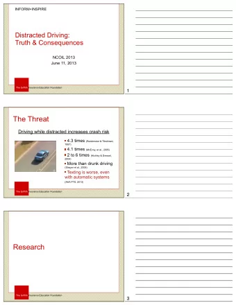 The Threat  Driving while distracted increases crash risk 4.3 times (Redelmeier &amp; Tibshirani,