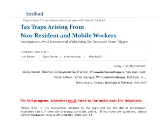 Tax Traps Arising From Non  Resident and Mobile Workers Anticipate and Avoid Unwarranted