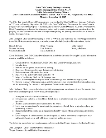 County Drainage (Ditch) System No. 30  Public Information Meeting Minutes Otter Tail County