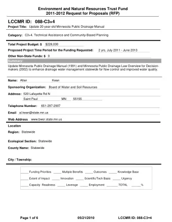 LCCMR ID: 088-C3+4  Project Title:  Update 20-year-old Minnesota Public Drainage Manual  Category: