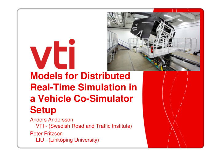 models for distributed real time simulation in a vehicle
