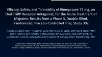 efficacy safety and tolerability of rimegepant 75 mg an