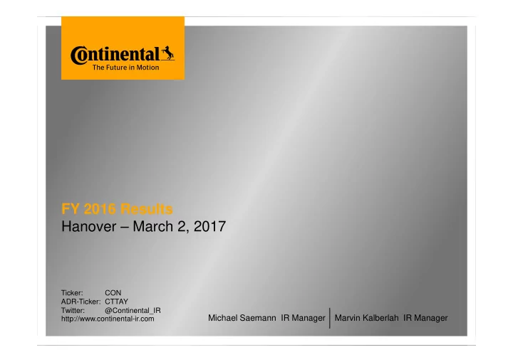 fy 2016 results hanover march 2 2017
