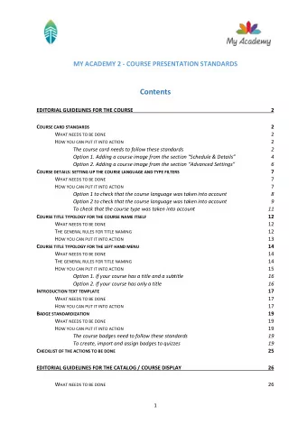 Contents  EDITORIAL GUIDELINES FOR THE COURSE 2 C OURSE CARD STANDARDS 2 W HAT NEEDS TO BE DONE  2