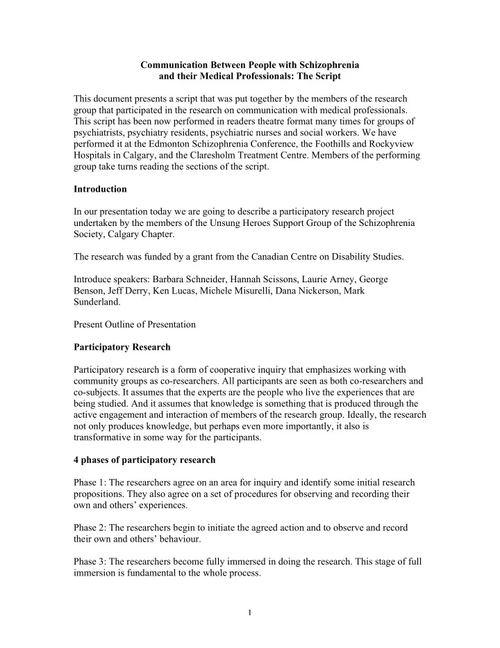 communication between people with schizophrenia and their