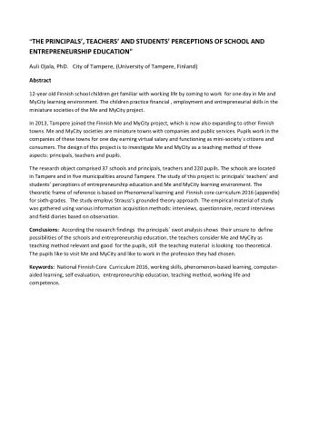 &quot; THE PRINCIPALS, TEACHERS AND STUDENTS PERCEPTIONS OF SCHOOL AND  ENTREPRENEURSHIP