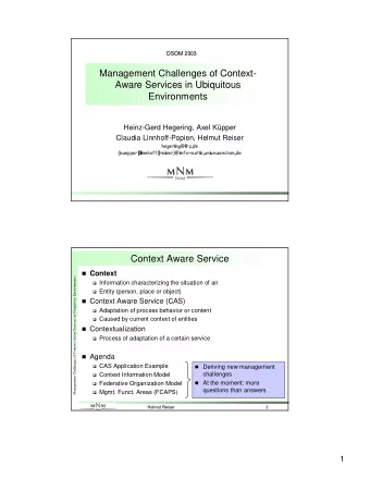 Management Challenges of Context  Management Challenges of Context-  -  Aware Services in