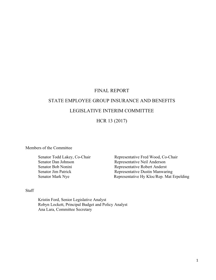 final report state employee group insurance and benefits