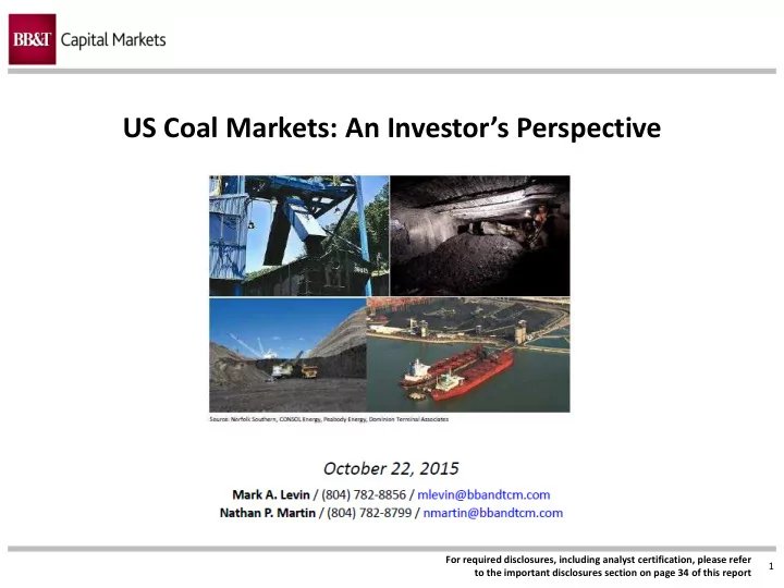 us coal markets an investor s perspective
