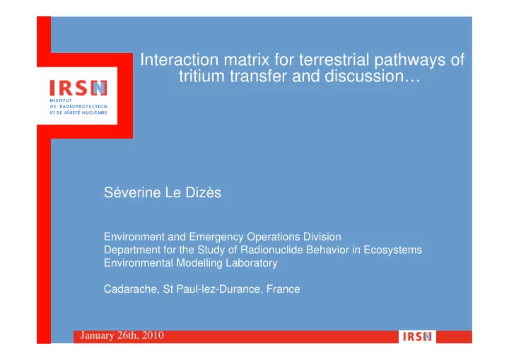 interaction matrix for terrestrial pathways of tritium
