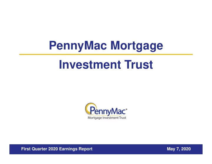 pennymac mortgage investment trust