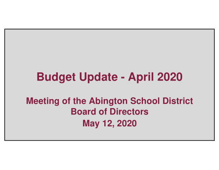 budget update april 2020
