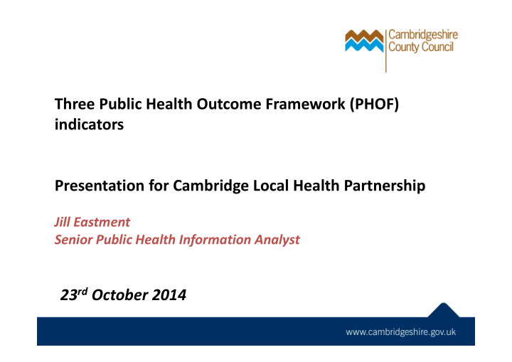 three public health outcome framework phof indicators