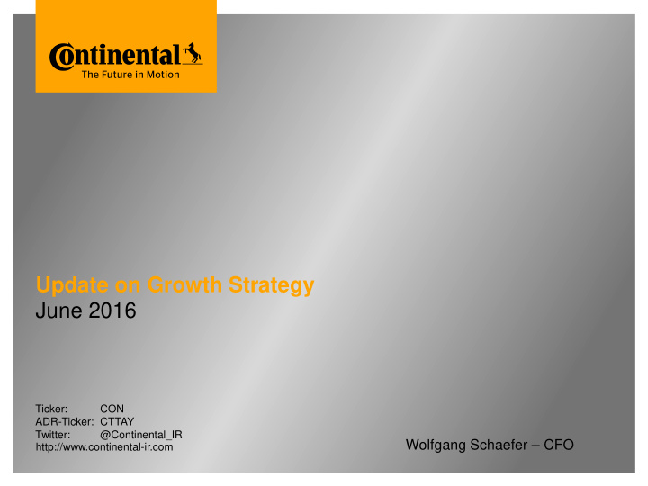 update on growth strategy june 2016
