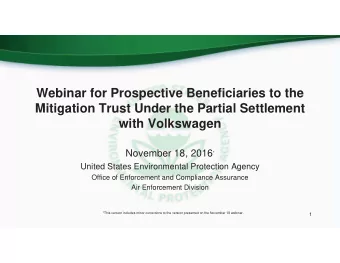 Webinar for Prospective Beneficiaries to the Mitigation Trust Under the Partial Settlement with