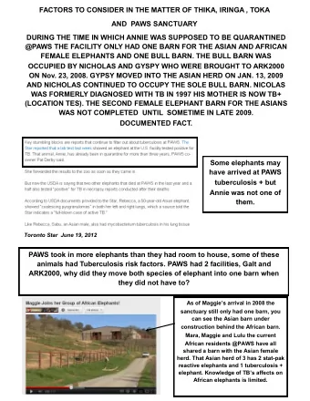 FACTORS TO CONSIDER IN THE MATTER OF THIKA, IRINGA , TOKA  AND  PAWS SANCTUARY  DURING THE TIME IN