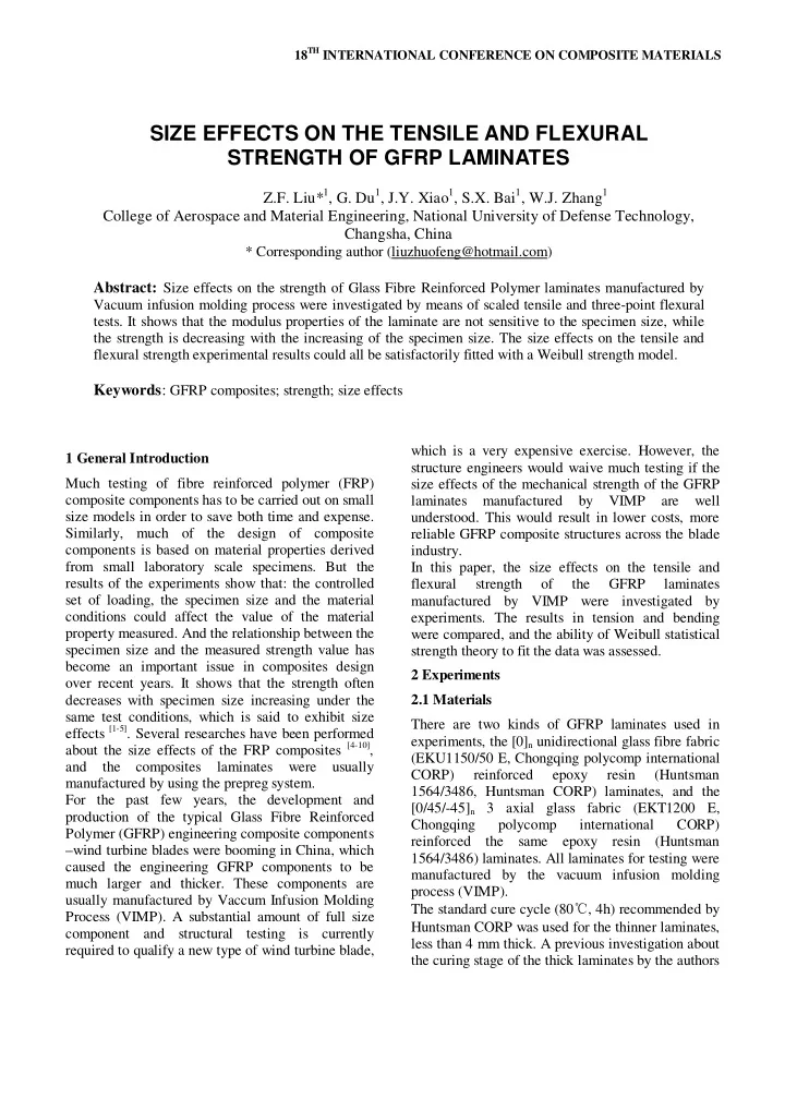 size effects on the tensile and flexural strength of gfrp