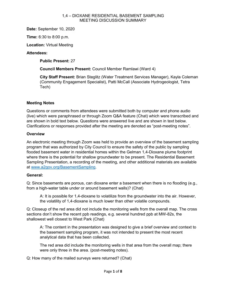 1 4 dioxane residential basement sampling meeting
