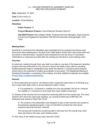 1,4  DIOXANE RESIDENTIAL BASEMENT SAMPLING  MEETING DISCUSSION SUMMARY Date: September 10, 2020