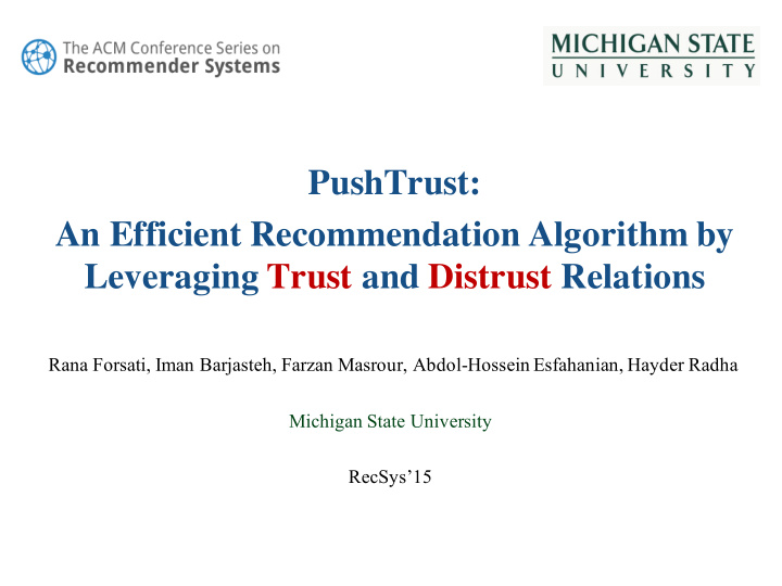 pushtrust an efficient recommendation algorithm by