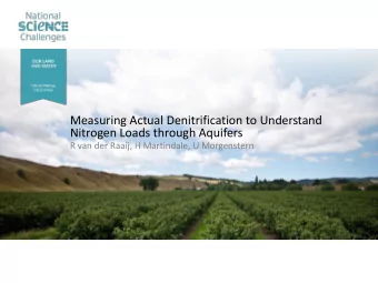Nitrogen Loads through Aquifers  R van der Raaij, H Martindale, U Morgenstern  Goal  Develop and