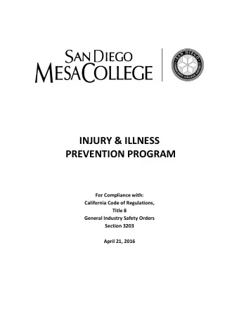 INJURY &amp; ILLNESS  PREVENTION PROGRAM  For Compliance with:  California Code of Regulations,