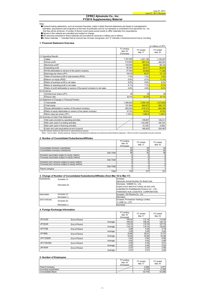 ifrs ajinomoto co inc fy2016 supplementary material