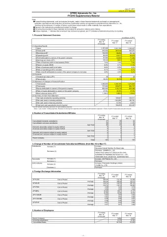 IFRS  Ajinomoto Co., Inc.  FY2016 Supplementary Material  Note:  Forward-looking
