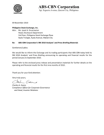 ABS-CBN Corporation  Sgt. Esguerra Avenue, Quezon City, Philippines      09  November