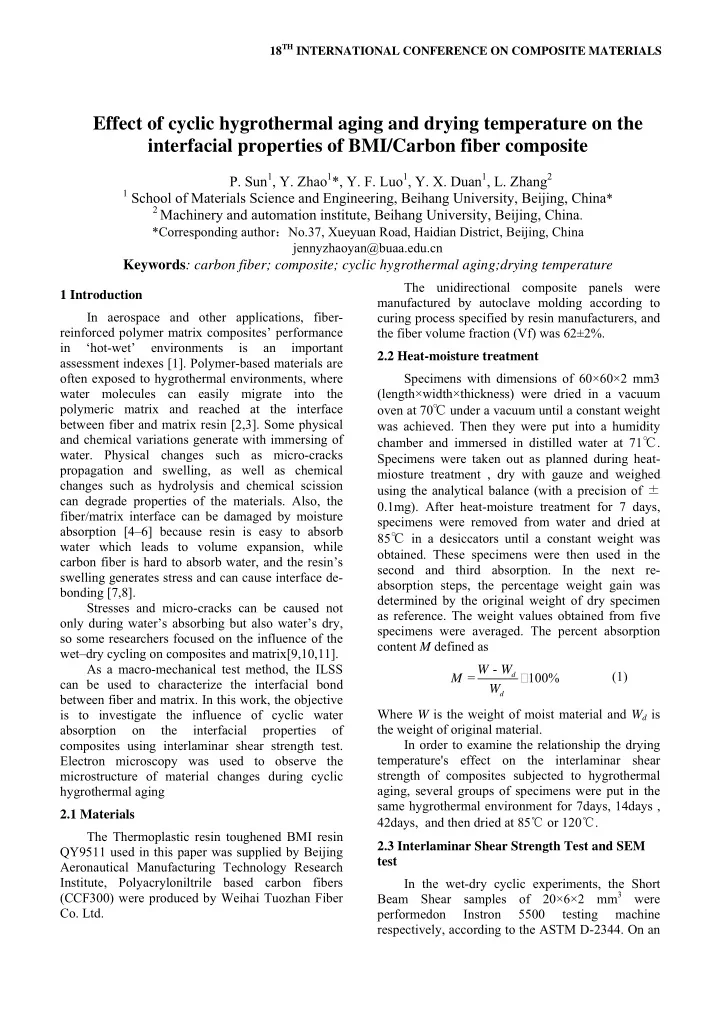 effect of cyclic hygrothermal aging and drying