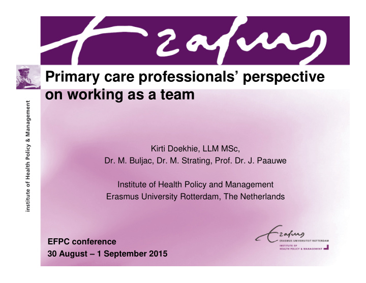 primary care professionals perspective on working as a