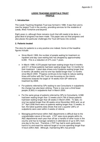 Appendix C  LEEDS TEACHING HOSPITALS TRUST  PROFILE  1. Introduction  The Leeds Teaching Hospitals