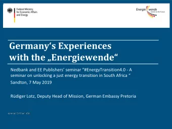 Germanys Experiences  Headline with the Energiewende Nedbank and EE Publishers seminar