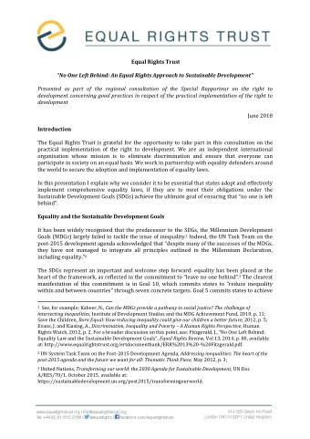 Equal Rights Trust  No One Left Behind: An Equal Rights Approach to Sustainable Development