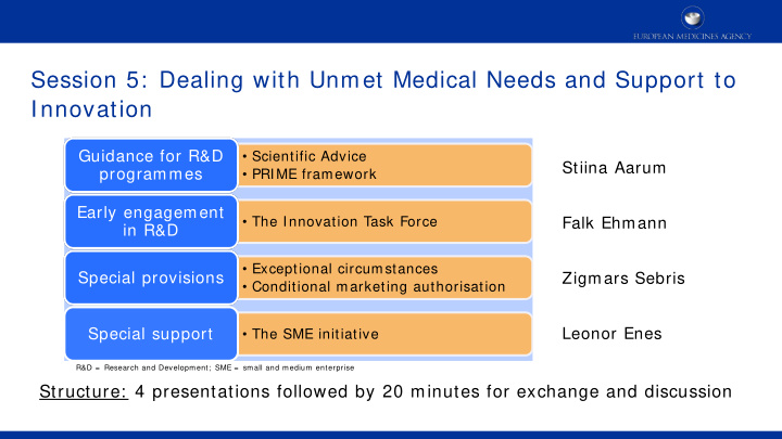 session 5 dealing with unmet medical needs and support to