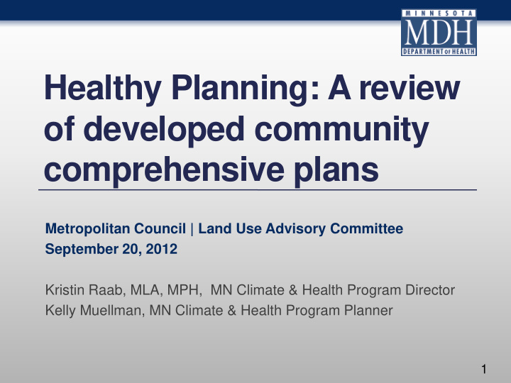 healthy planning a review of developed community