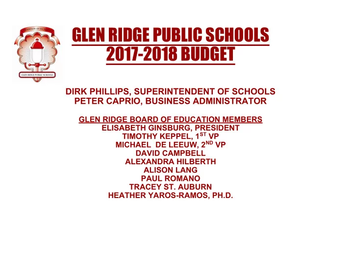 glen ridge public schools 2017 2018 budget