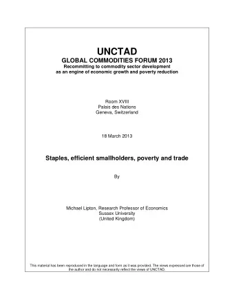 UNCTAD  GLOBAL COMMODITIES FORUM 2013  Recommitting to commodity sector development as an engine of