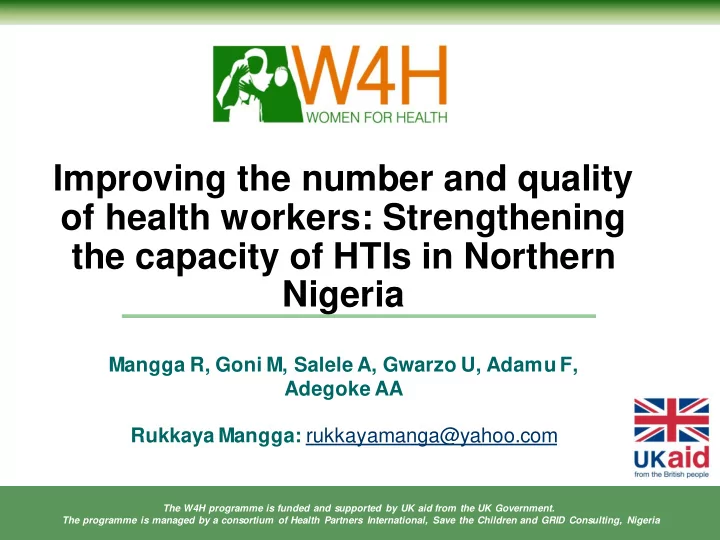 improving the number and quality of health workers